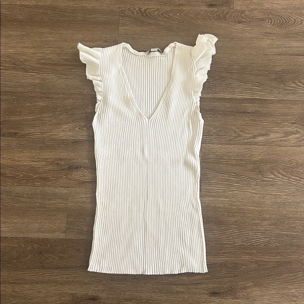 Autumn Cashmere Ribbed Knit Top in white size large